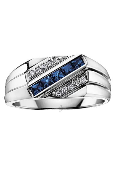 10K White Gold Blue Sapphire and Diamond Men's Ring