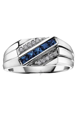 10K White Gold Blue Sapphire and Diamond Men's Ring