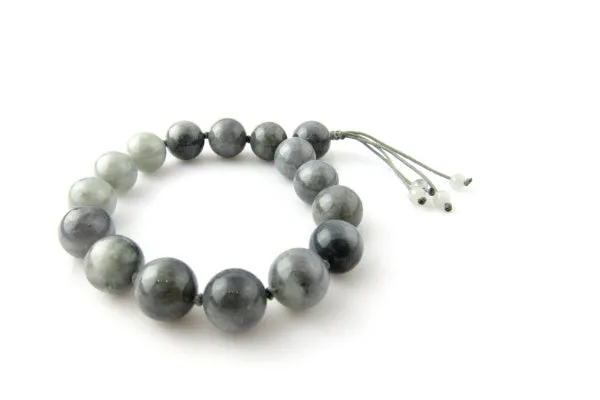 12mm Burmese Gray Jadeite Mala Bead Bracelet