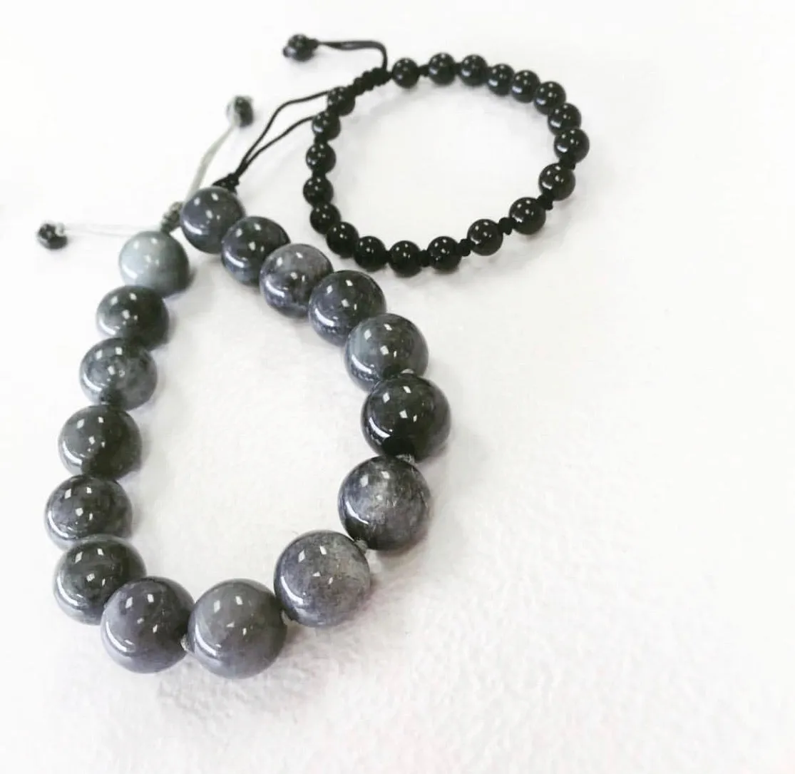 12mm Burmese Gray Jadeite Mala Bead Bracelet