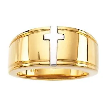 14K Yellow & White Gold Two-Tone Men's Cross Band