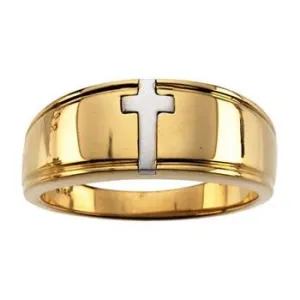 14K Yellow & White Gold Two-Tone Men's Cross Band