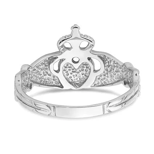 14kt white gold mens claddagh ring