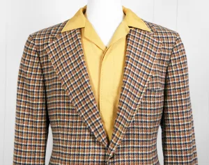 1970's Brown & Navy Blue Houndstooth Blazer, Size L
