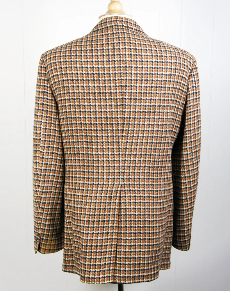 1970's Brown & Navy Blue Houndstooth Blazer, Size L
