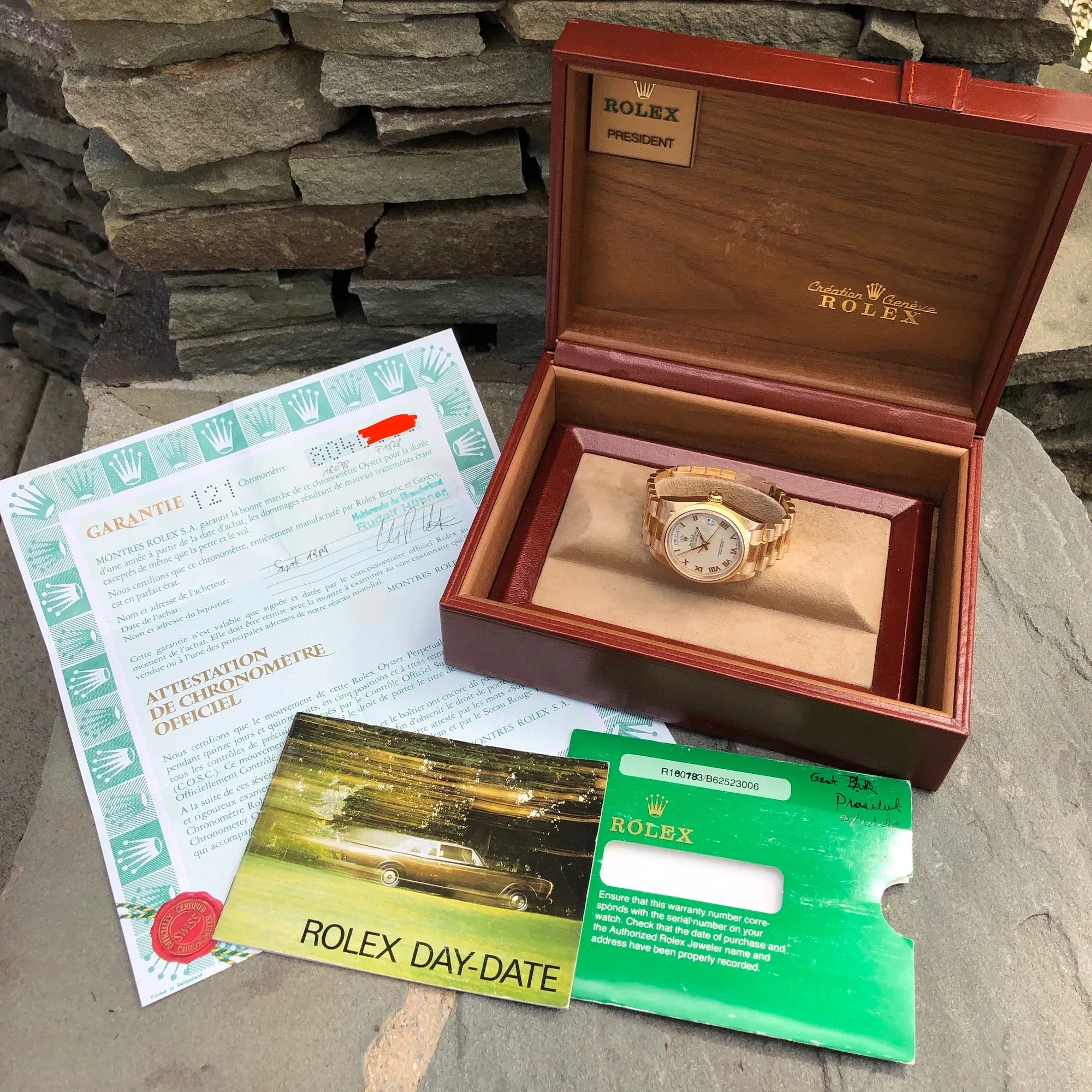 1983 Rolex President 18078 Bark Day Date 18K Yellow Gold Cal. 3055 Roman Ivory Wristwatch Box Papers