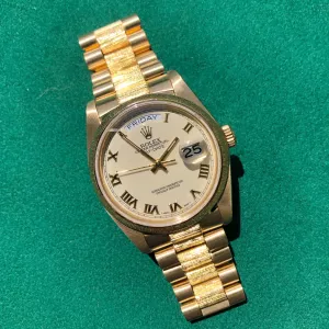1983 Rolex President 18078 Bark Day Date 18K Yellow Gold Cal. 3055 Roman Ivory Wristwatch Box Papers