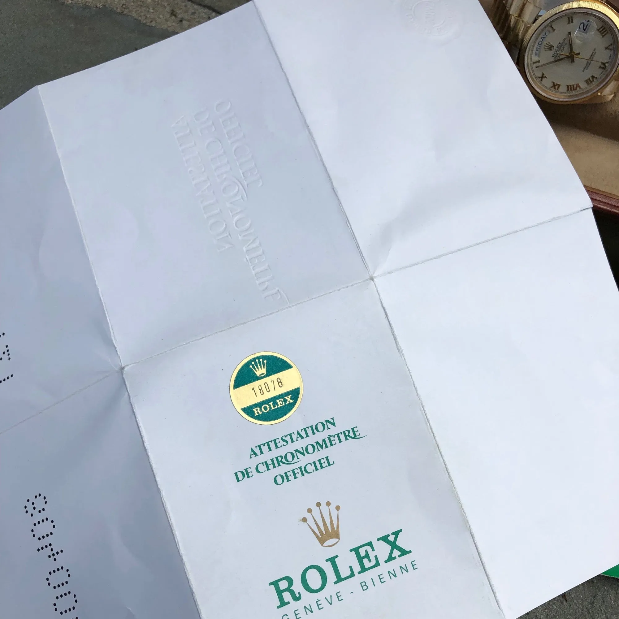 1983 Rolex President 18078 Bark Day Date 18K Yellow Gold Cal. 3055 Roman Ivory Wristwatch Box Papers