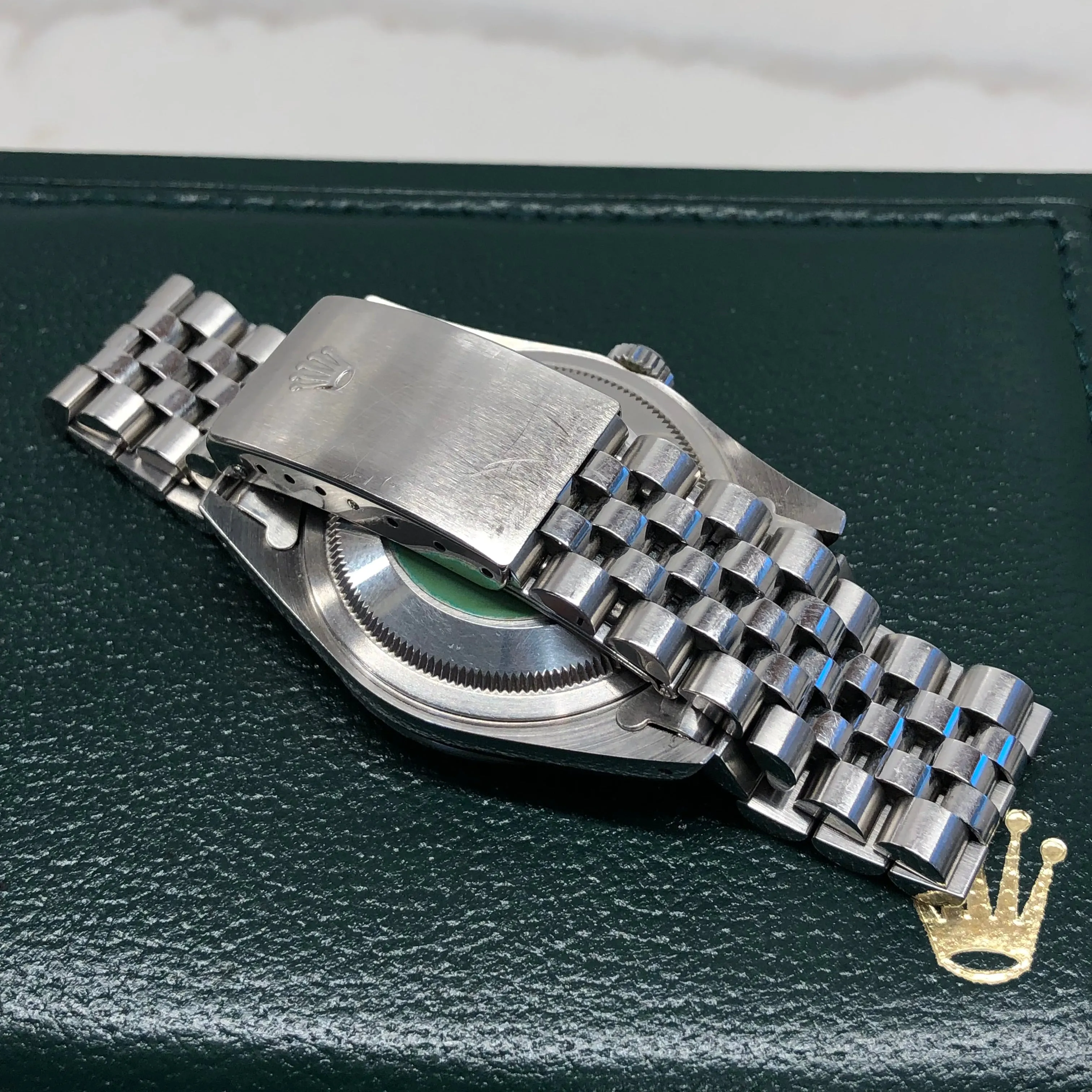 1990 Rolex Datejust 16200 Gray Tapestry Dial Engine Turned Bezel Jubilee Wristwatch Full Set