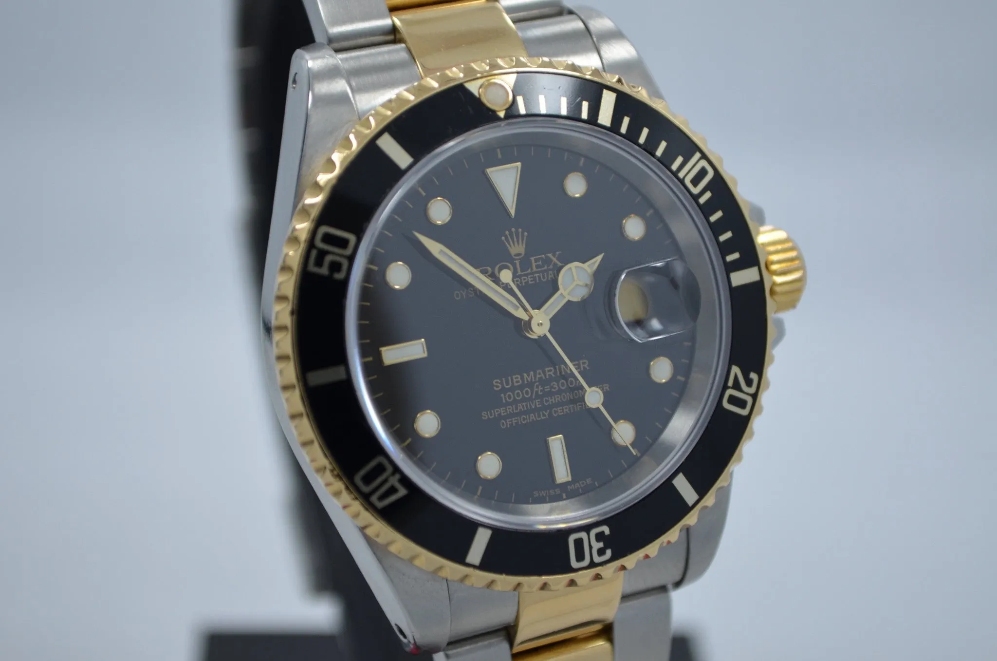 1990 Rolex Submariner 16613 Steel 18K Gold Two Tone Black "E" Serial Wristwatch