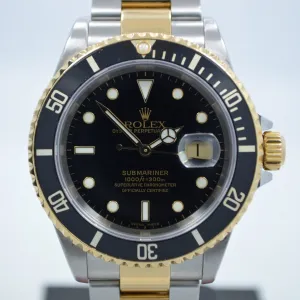 1990 Rolex Submariner 16613 Steel 18K Gold Two Tone Black "E" Serial Wristwatch