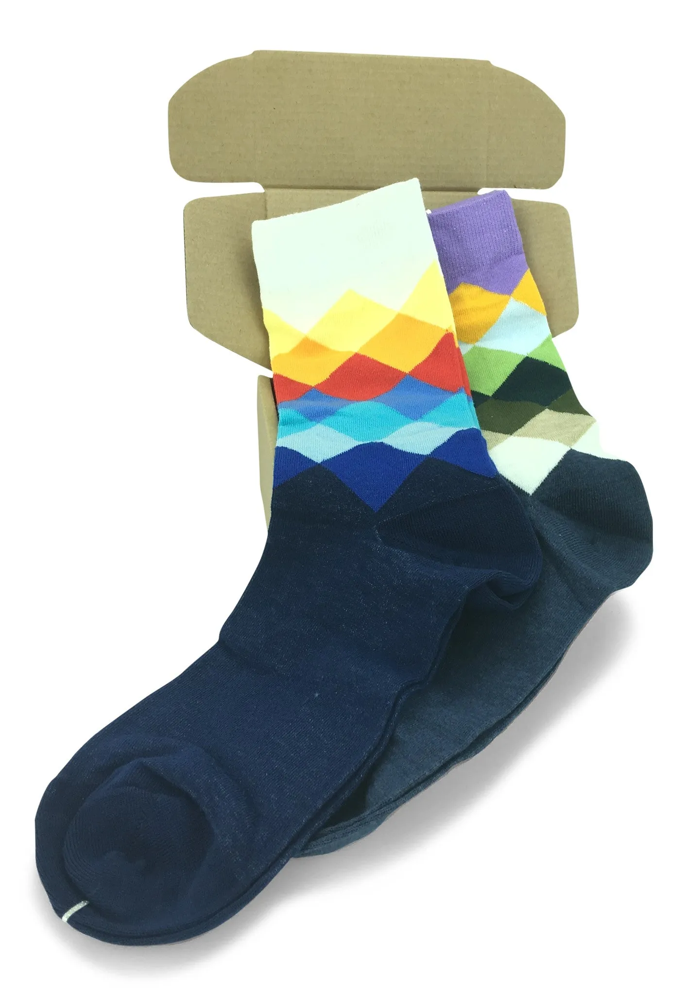 2 Pair Mens Funky Fun Colorful Cotton Socks-Hipster Power Socks-Theme Socks