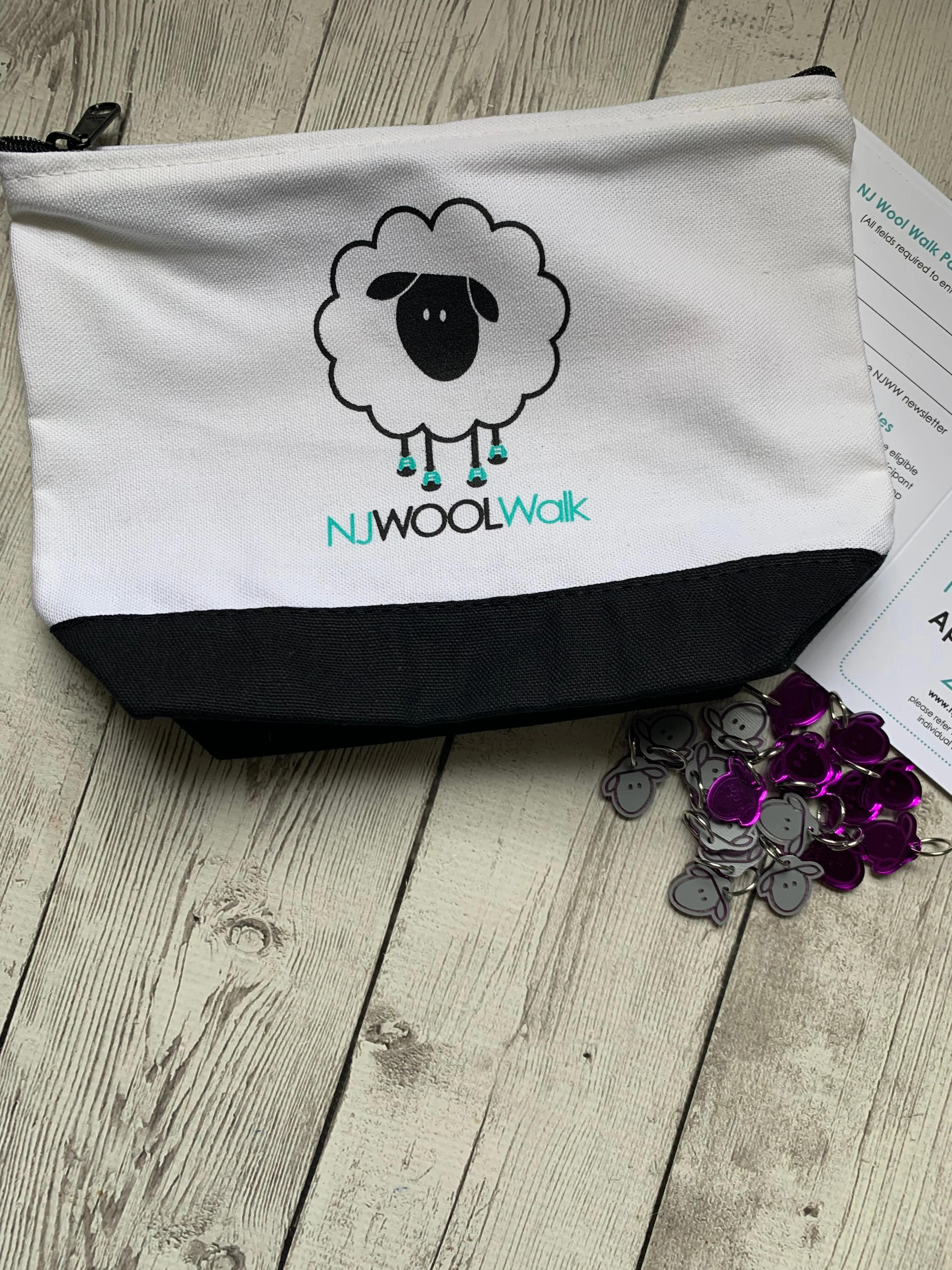 2023 NJ Wool Walk - Passport, Limited Edition Project Bag, and Purple NJWW Sheep Stitch Marker