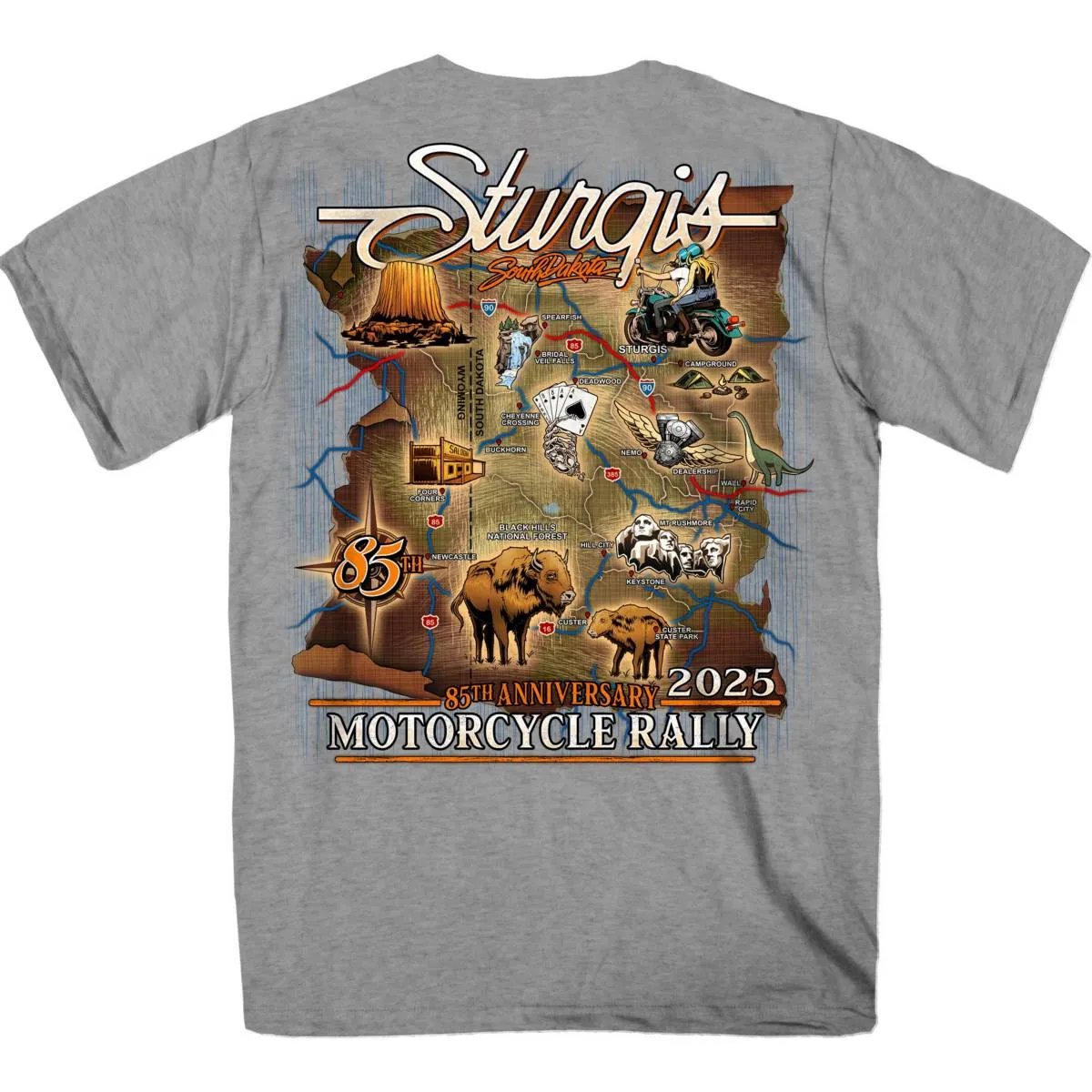 2025 Sturgis Motorcycle Rally Attractions Men's Heather Gray T-Shirt