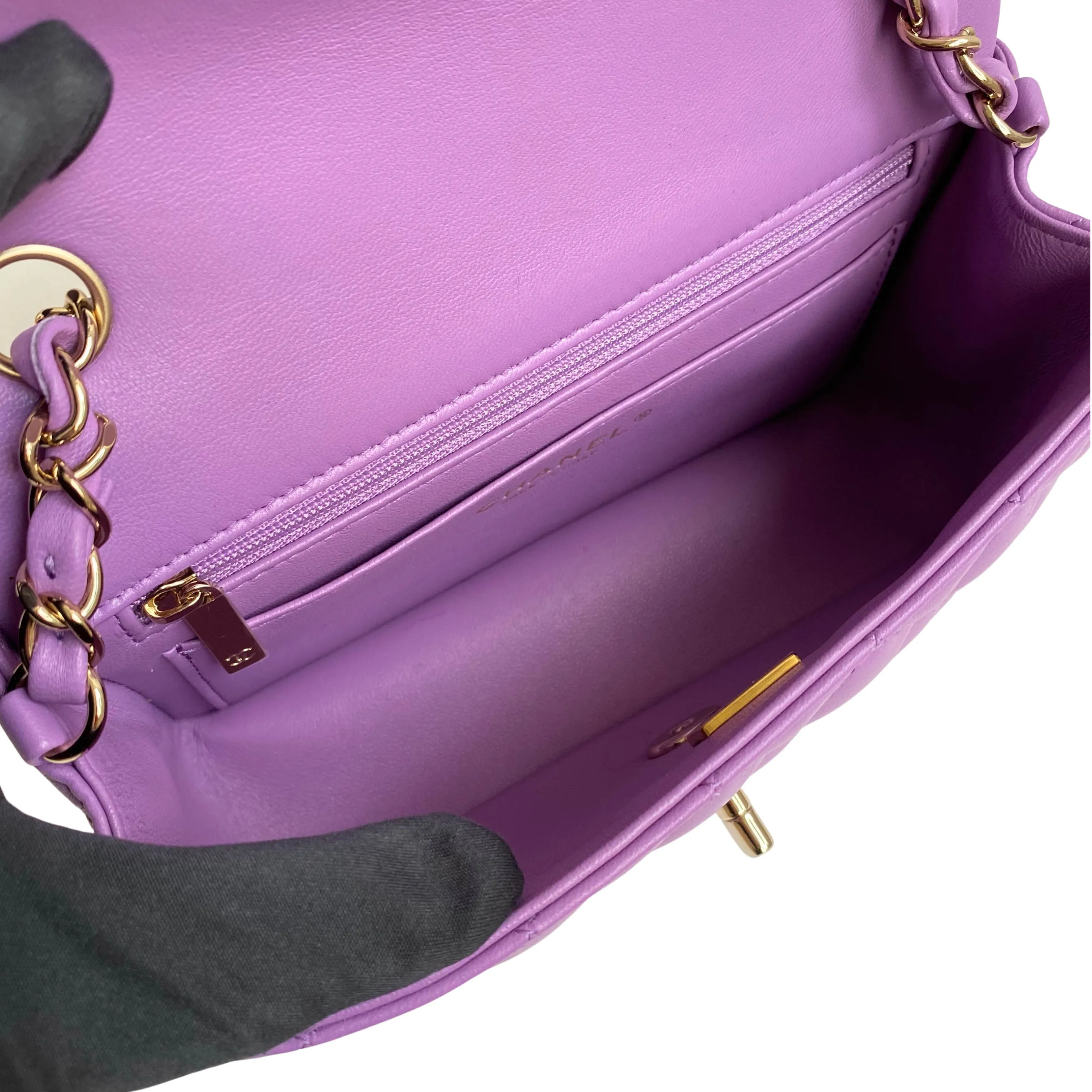 22S Purple Lambskin Mini Rectangular Flap Bag