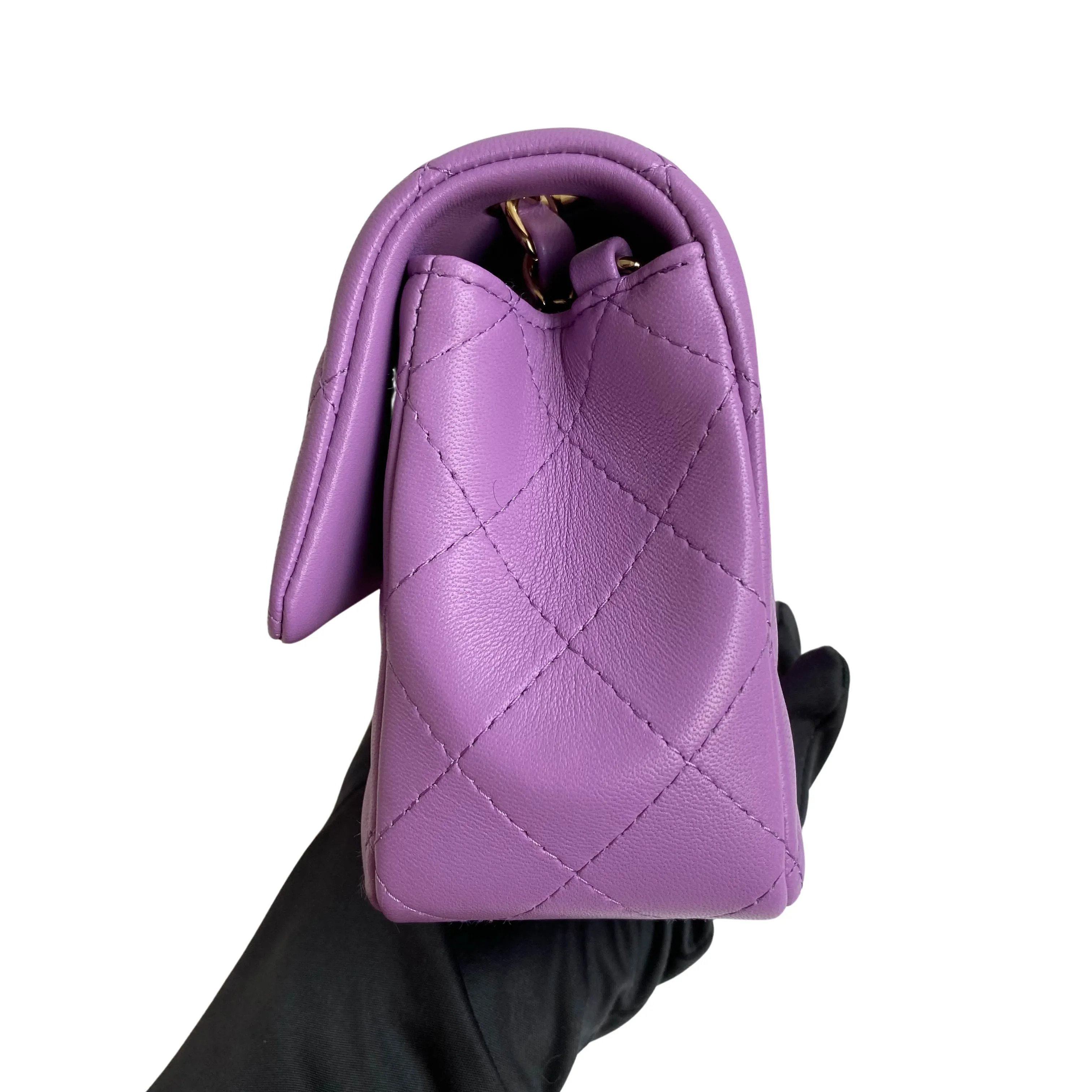 22S Purple Lambskin Mini Rectangular Flap Bag
