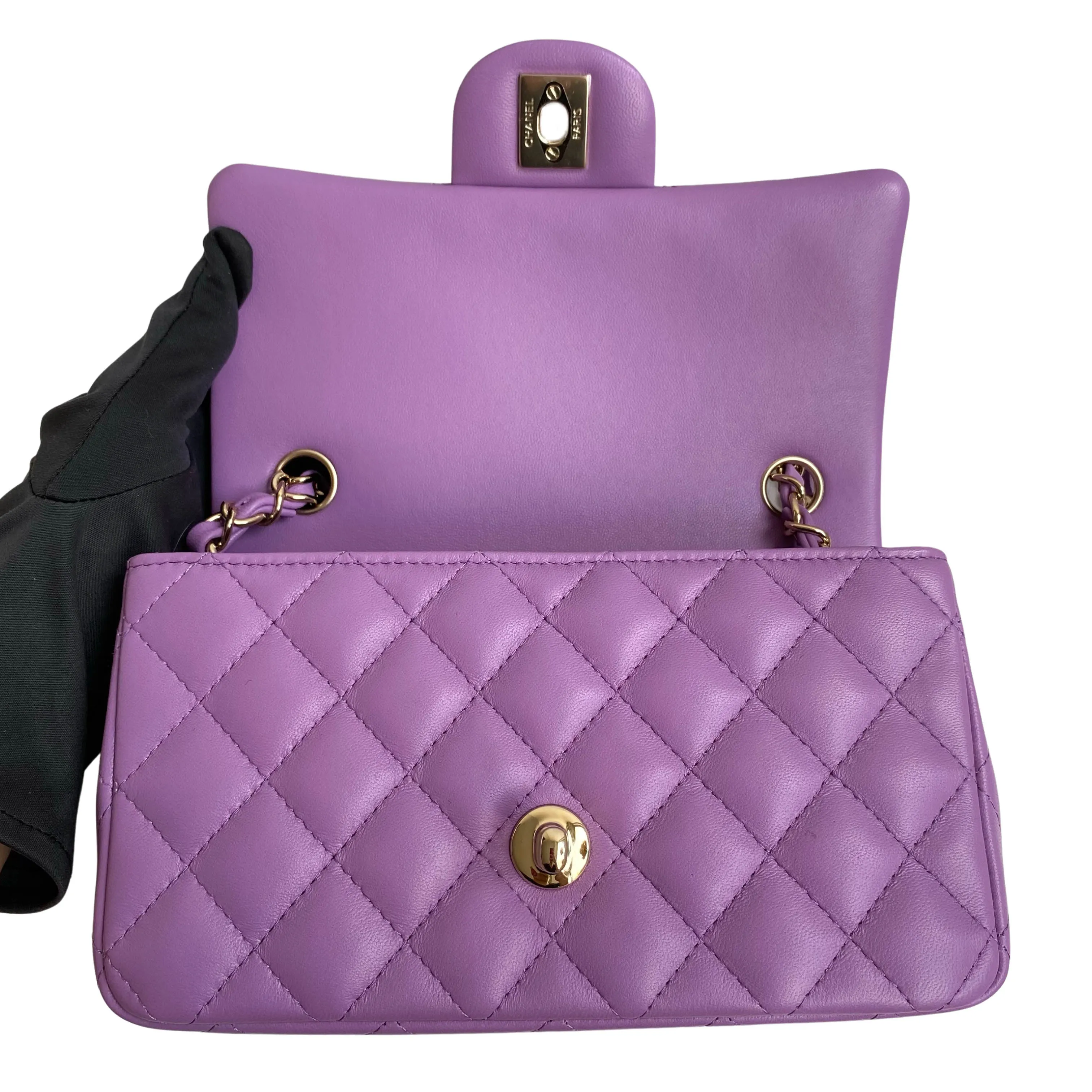 22S Purple Lambskin Mini Rectangular Flap Bag