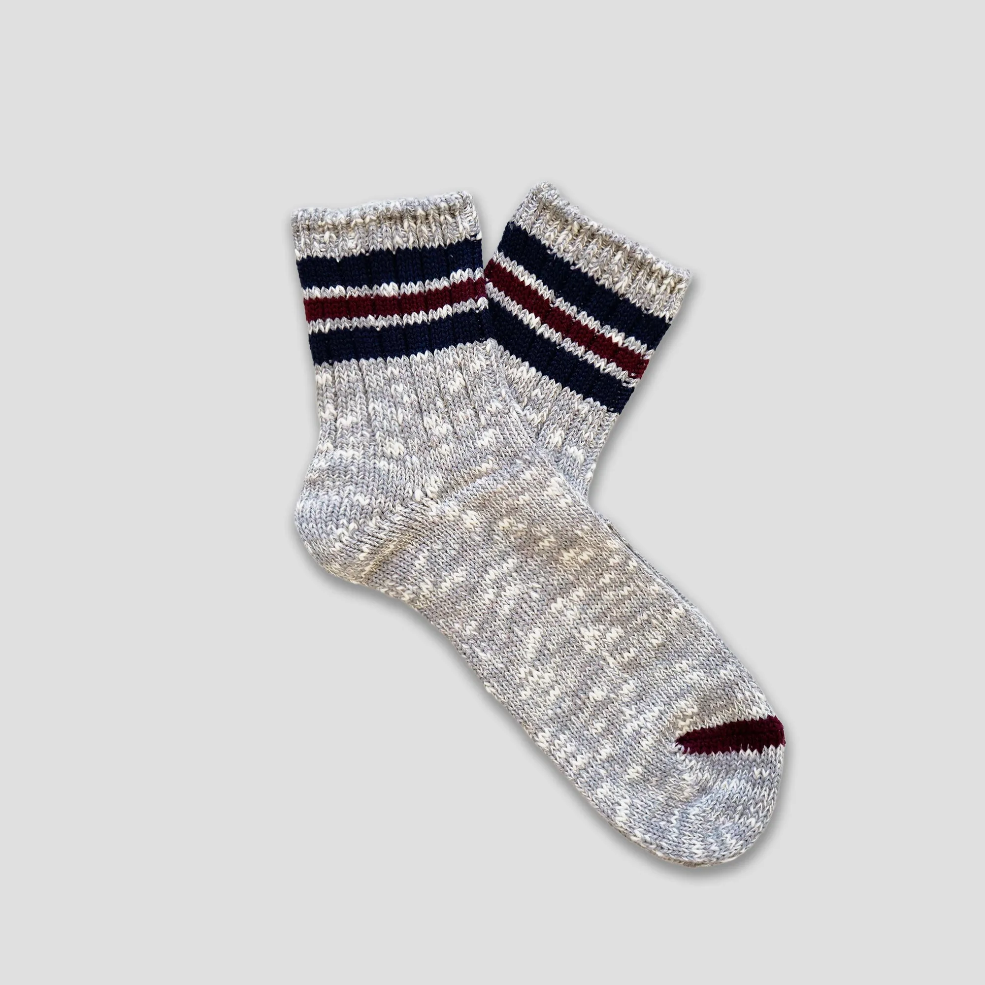 3 LINE SLUB CREW SOCKS - GRAY