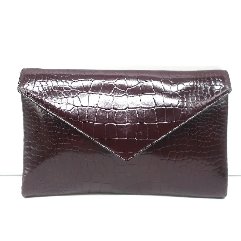 Alaia Envelope Clutch Burgundy Croc-Embossed Patent Leather Bag