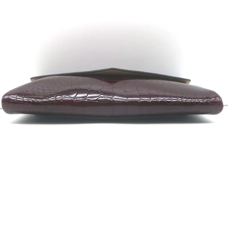 Alaia Envelope Clutch Burgundy Croc-Embossed Patent Leather Bag