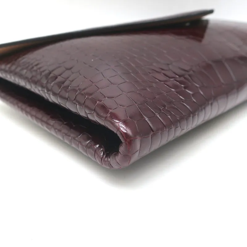 Alaia Envelope Clutch Burgundy Croc-Embossed Patent Leather Bag