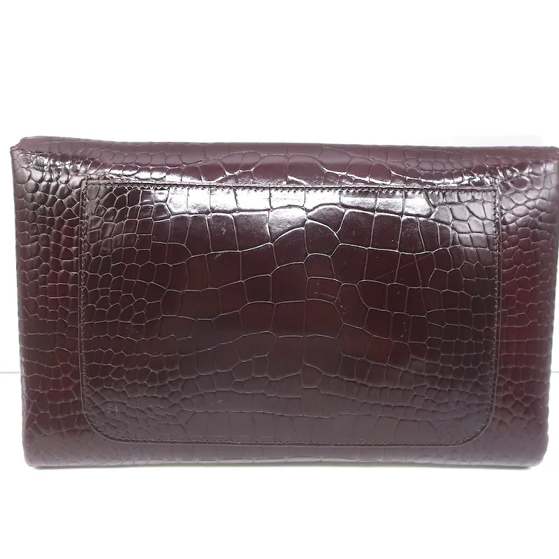 Alaia Envelope Clutch Burgundy Croc-Embossed Patent Leather Bag