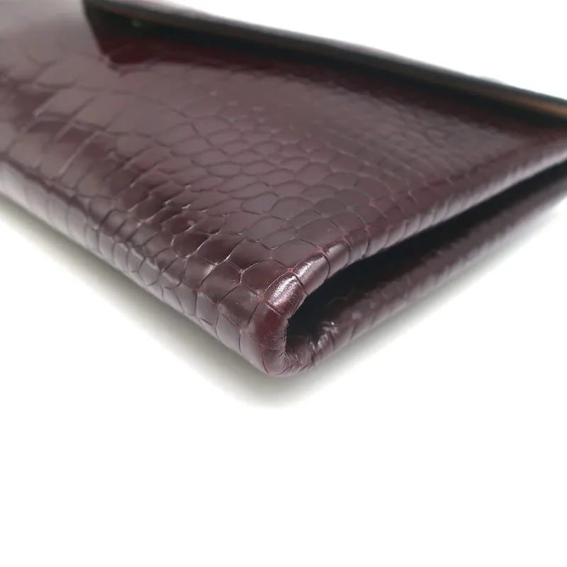Alaia Envelope Clutch Burgundy Croc-Embossed Patent Leather Bag