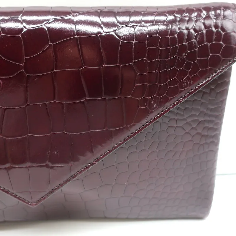 Alaia Envelope Clutch Burgundy Croc-Embossed Patent Leather Bag