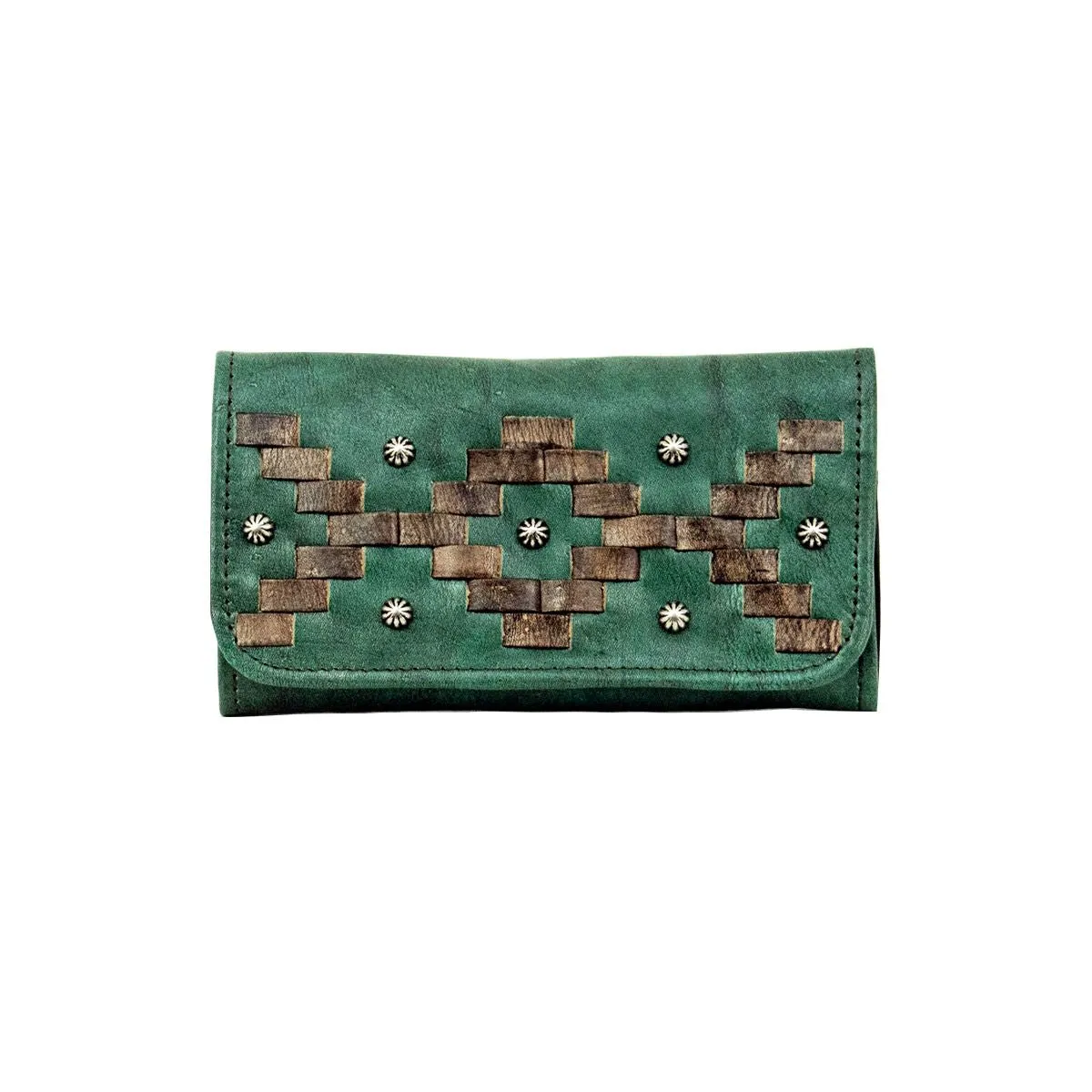American West Handbag Tribal Weave Collection: Leather Tri-Fold Western Wallet