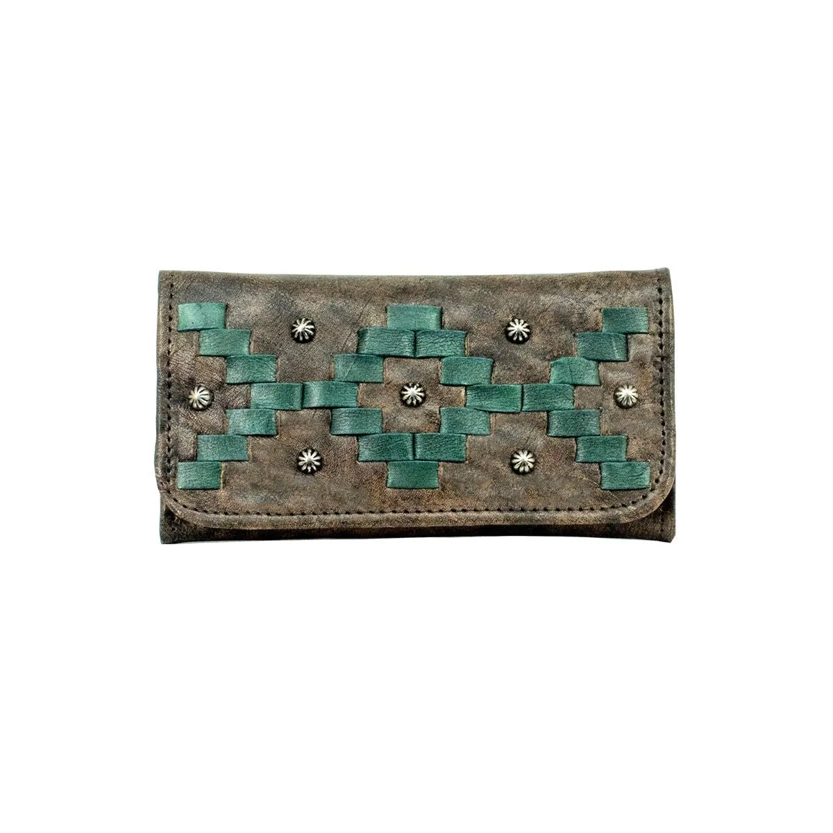 American West Handbag Tribal Weave Collection: Leather Tri-Fold Western Wallet