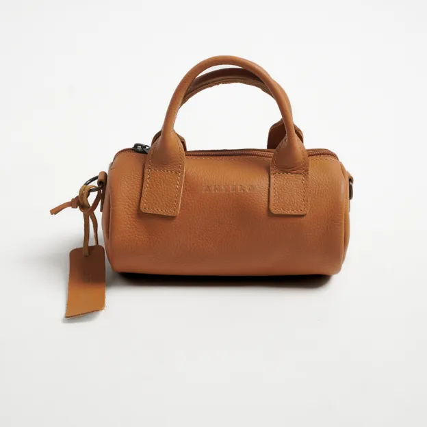 Antelo Indo Pebble Leather Mini Barrel Crossbody - Honey Mustard