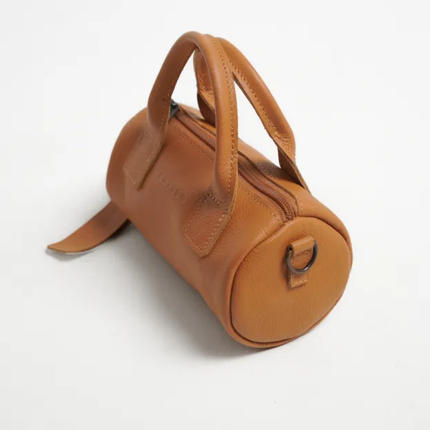 Antelo Indo Pebble Leather Mini Barrel Crossbody - Honey Mustard
