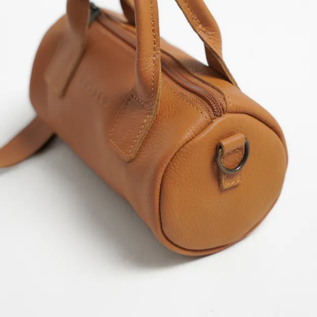 Antelo Indo Pebble Leather Mini Barrel Crossbody - Honey Mustard