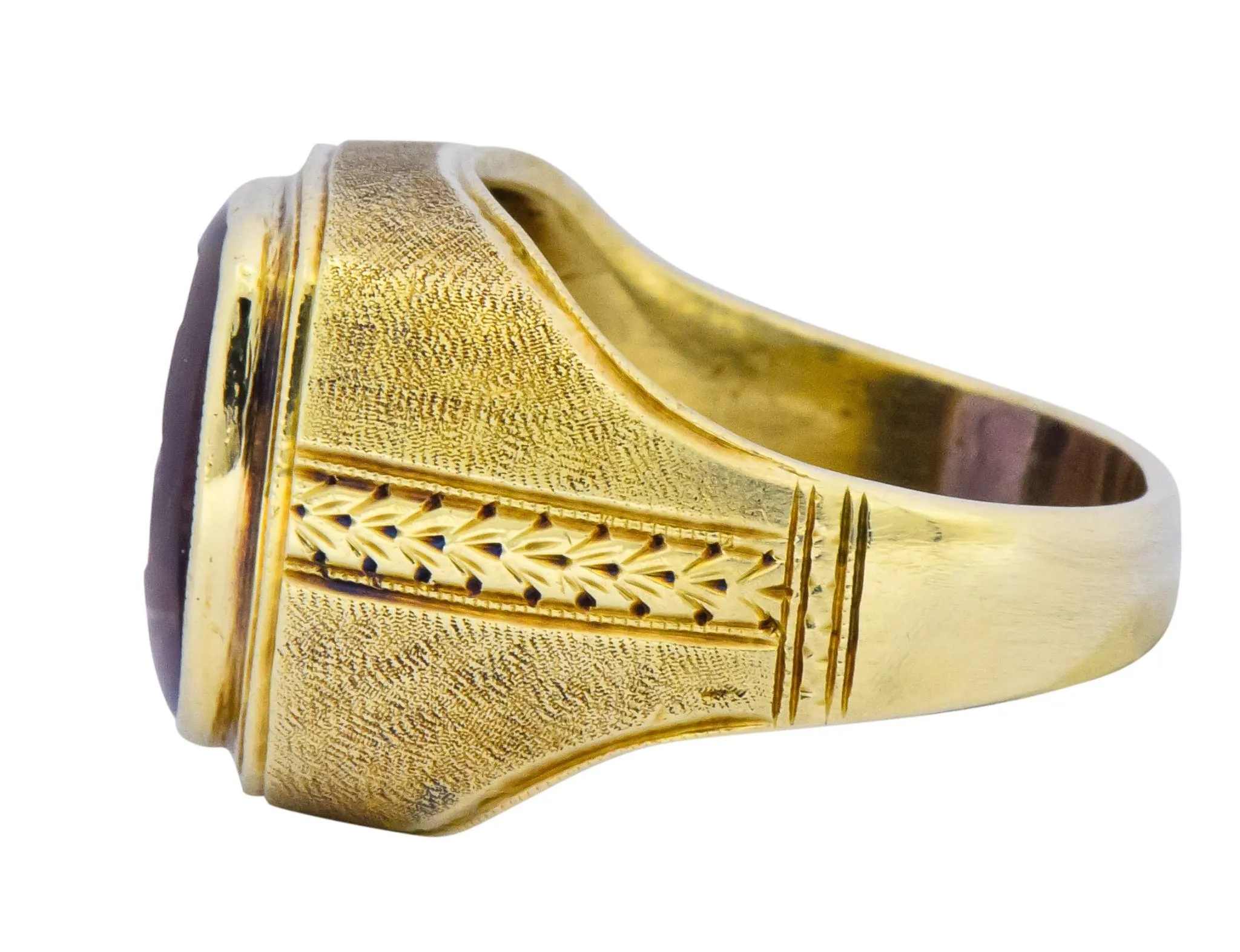 Art Nouveau Amethyst Intaglio 14 Karat Gold Unisex Ring