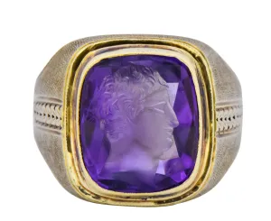 Art Nouveau Amethyst Intaglio 14 Karat Gold Unisex Ring