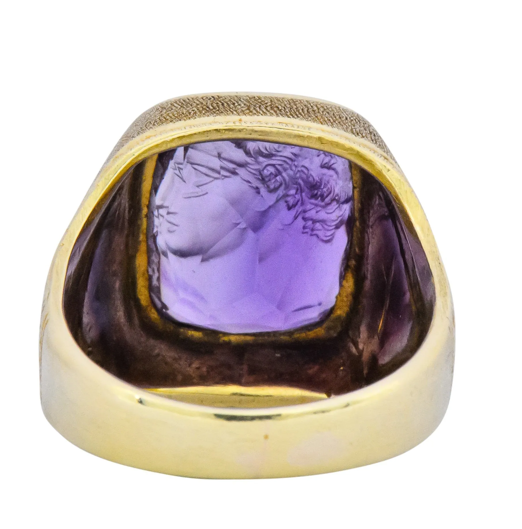 Art Nouveau Amethyst Intaglio 14 Karat Gold Unisex Ring