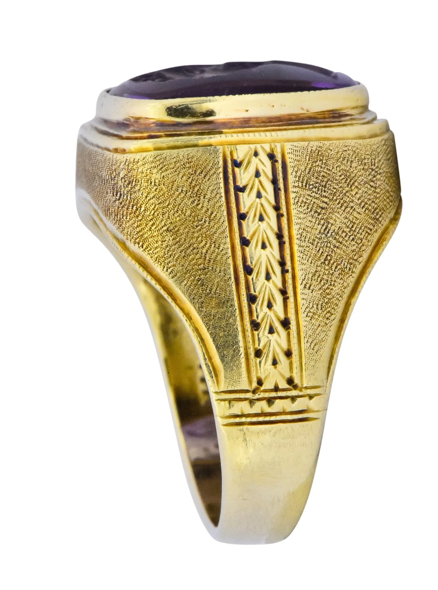 Art Nouveau Amethyst Intaglio 14 Karat Gold Unisex Ring