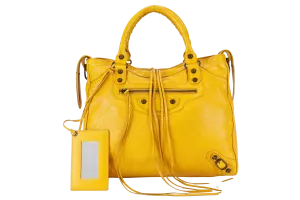 BALENCIAGA CITY VELO MUSTARD YELLOW LAMBSKIN HANDBAG WITH STRAPS AND DUST COVER