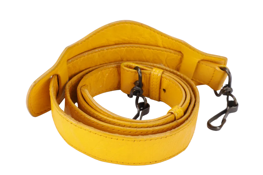BALENCIAGA CITY VELO MUSTARD YELLOW LAMBSKIN HANDBAG WITH STRAPS AND DUST COVER