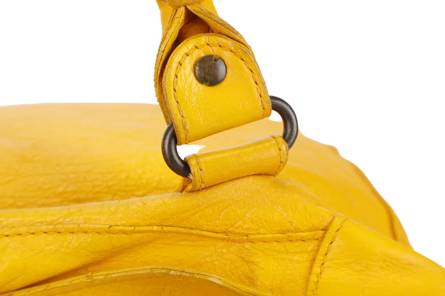 BALENCIAGA CITY VELO MUSTARD YELLOW LAMBSKIN HANDBAG WITH STRAPS AND DUST COVER