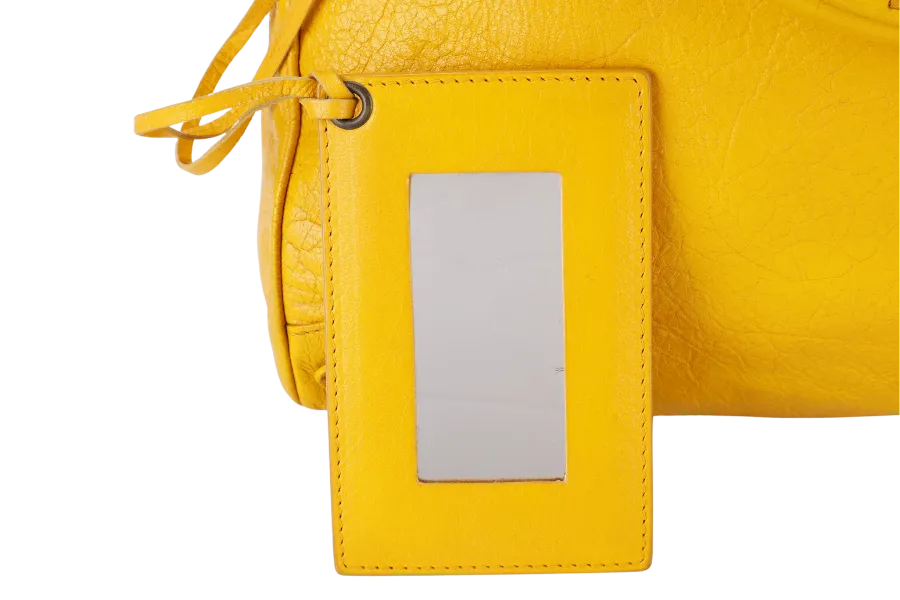 BALENCIAGA CITY VELO MUSTARD YELLOW LAMBSKIN HANDBAG WITH STRAPS AND DUST COVER