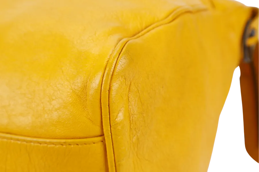BALENCIAGA CITY VELO MUSTARD YELLOW LAMBSKIN HANDBAG WITH STRAPS AND DUST COVER