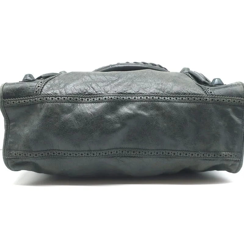 Balenciaga Giant Covered Brogues City Satchel Dark Gray Leather Shoulder Bag