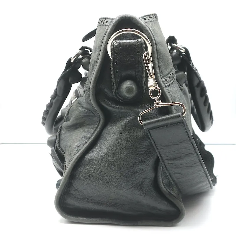 Balenciaga Giant Covered Brogues City Satchel Dark Gray Leather Shoulder Bag