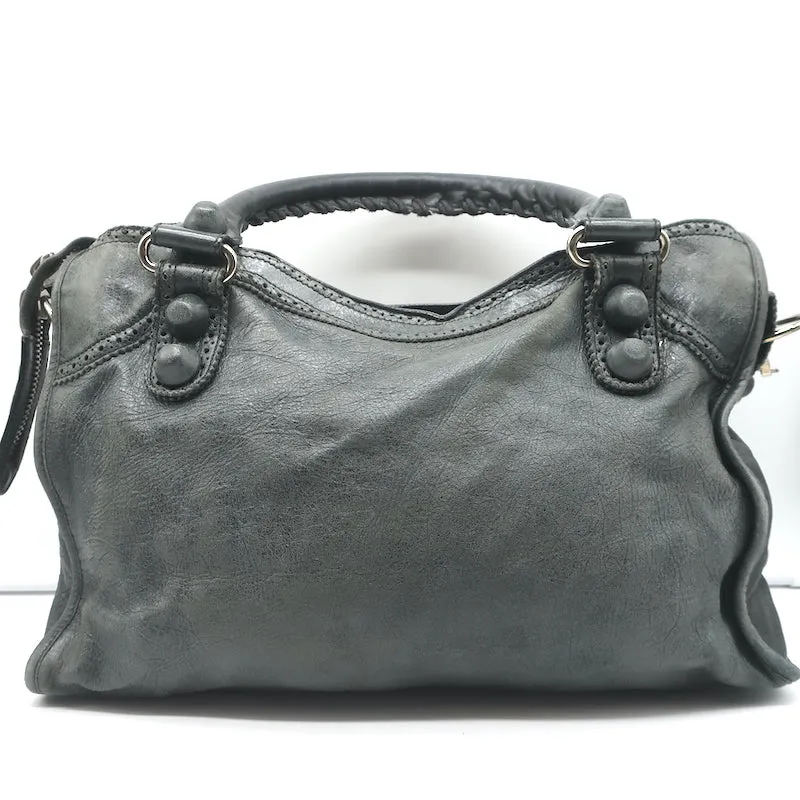 Balenciaga Giant Covered Brogues City Satchel Dark Gray Leather Shoulder Bag