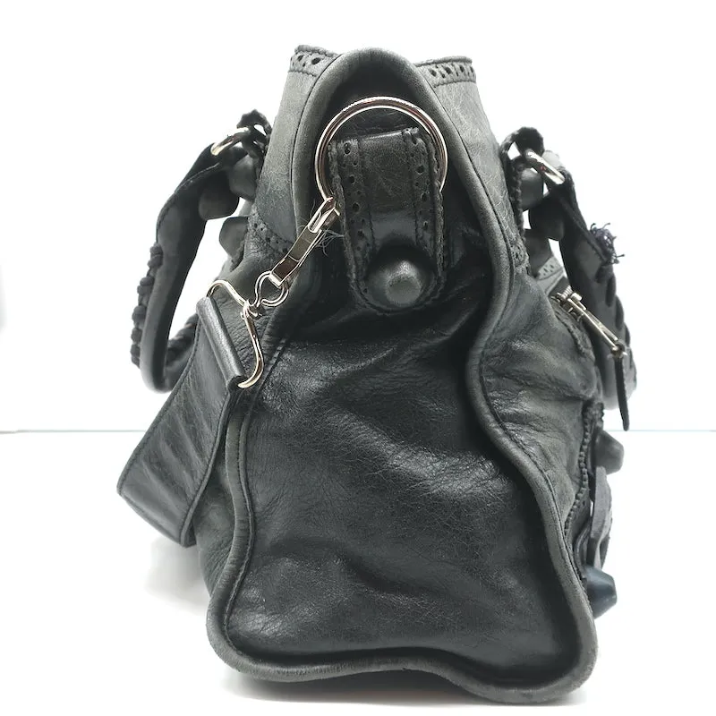 Balenciaga Giant Covered Brogues City Satchel Dark Gray Leather Shoulder Bag