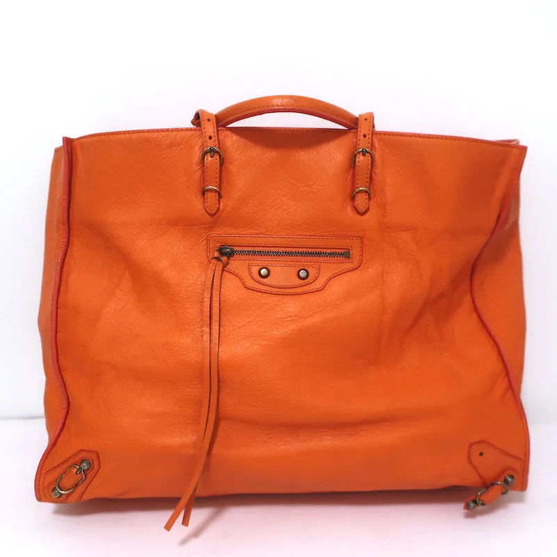 Balenciaga Papier A4 Tote Orange Leather Large Shoulder Bag