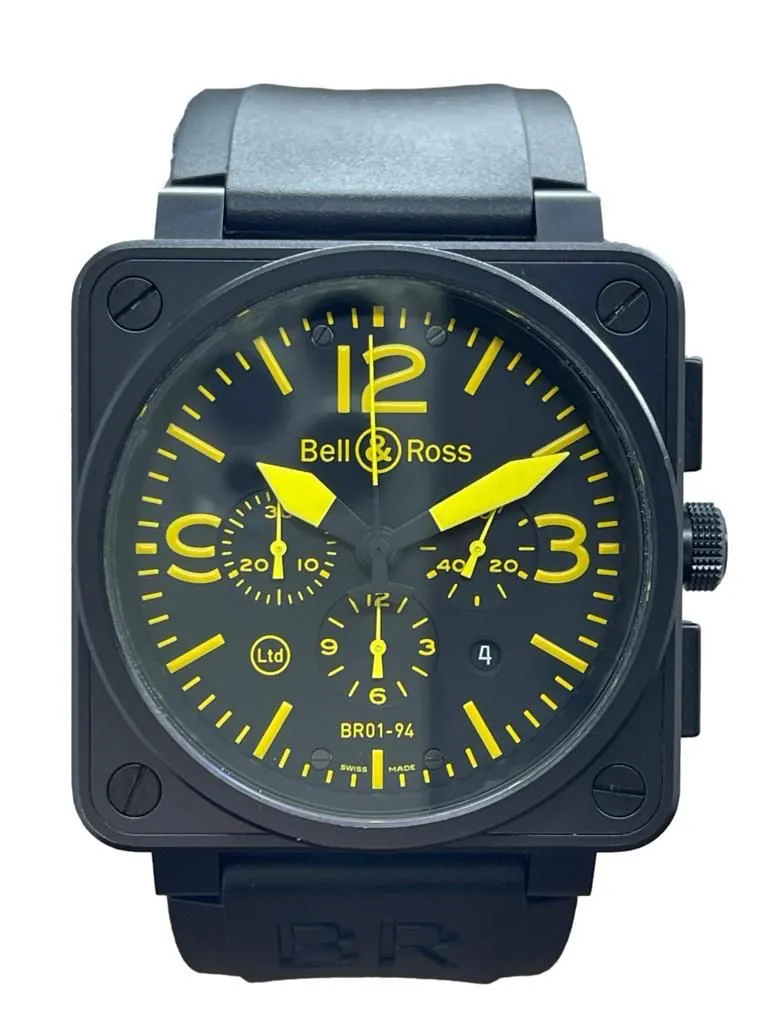 Bell & Ross Chronographe Custom Strap BR01-94-S Black & Yellow Dial Automatic Men's Watch