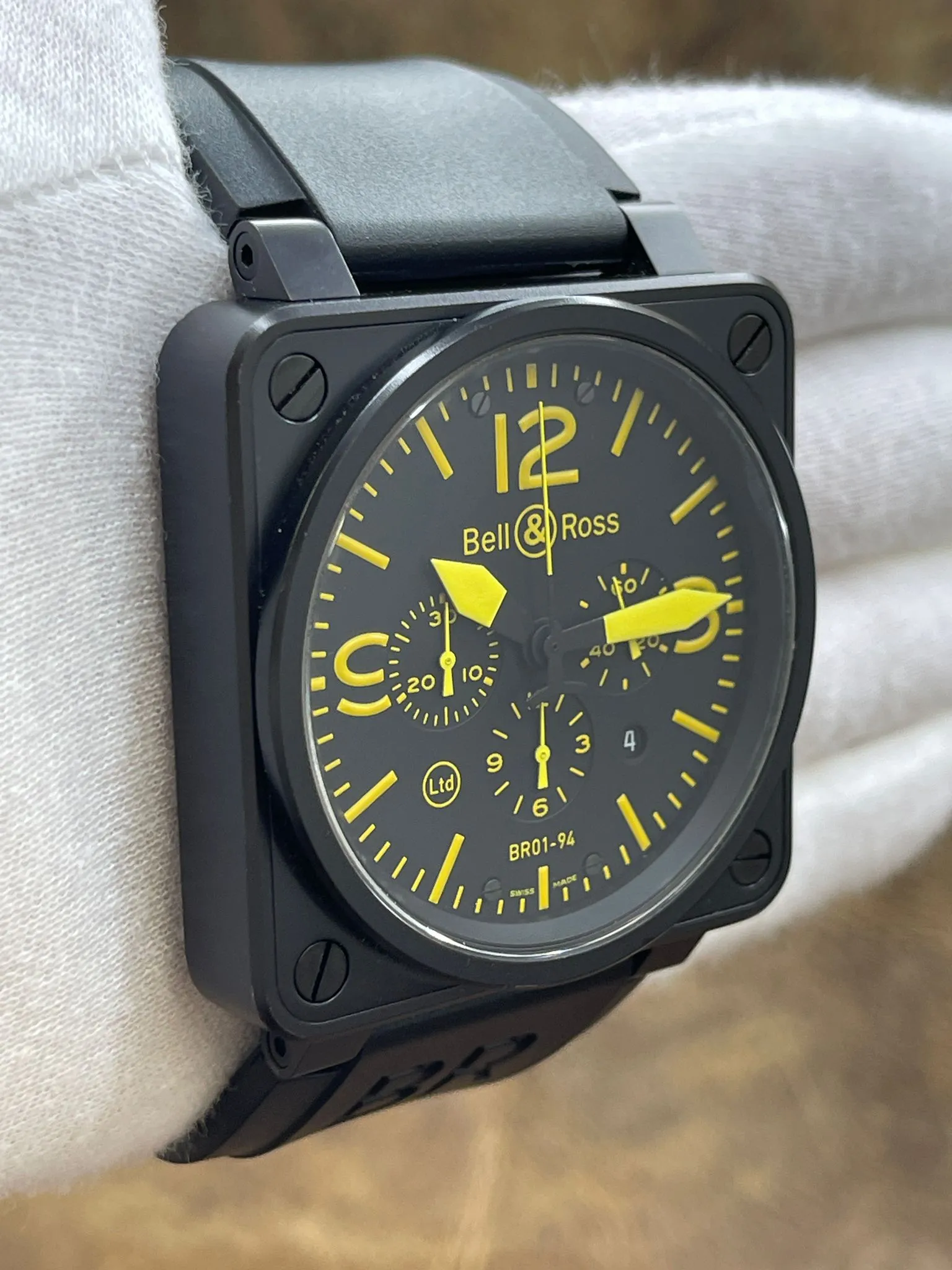 Bell & Ross Chronographe Custom Strap BR01-94-S Black & Yellow Dial Automatic Men's Watch