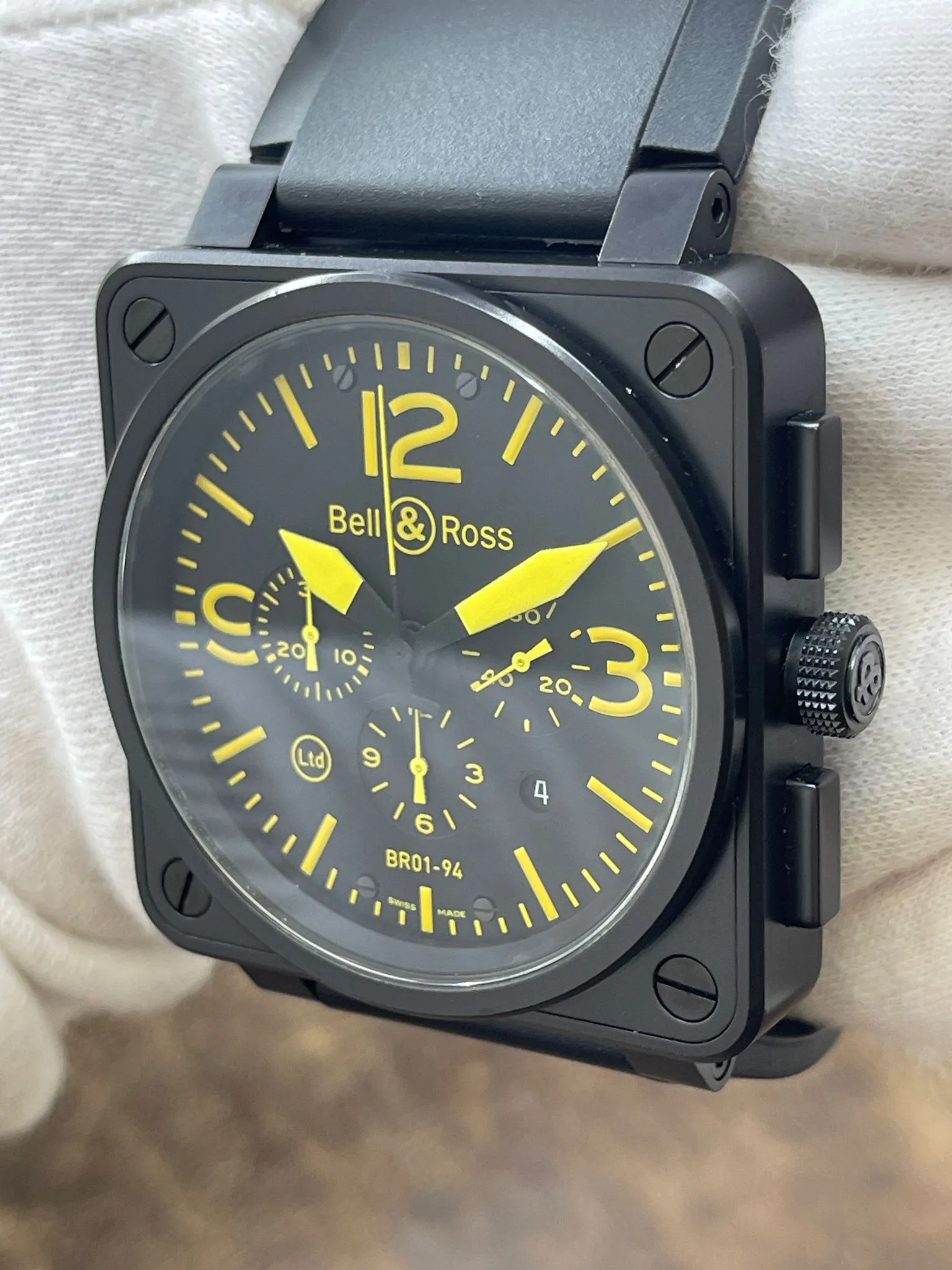 Bell & Ross Chronographe Custom Strap BR01-94-S Black & Yellow Dial Automatic Men's Watch